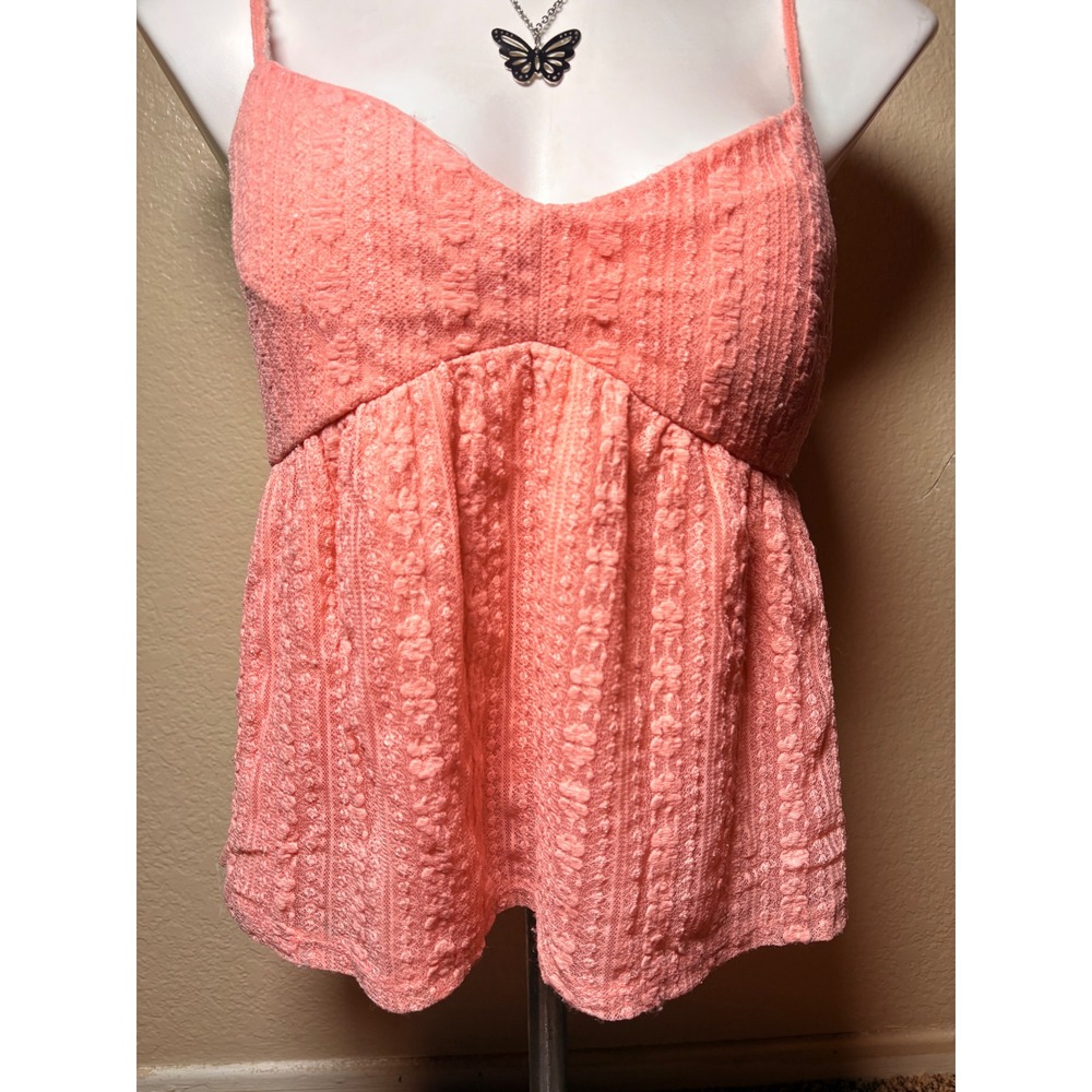 Derek Heart Lace Babydoll Camisole Top Coral Floral Textured Spaghetti Strap #7 - Picture 2 of 5